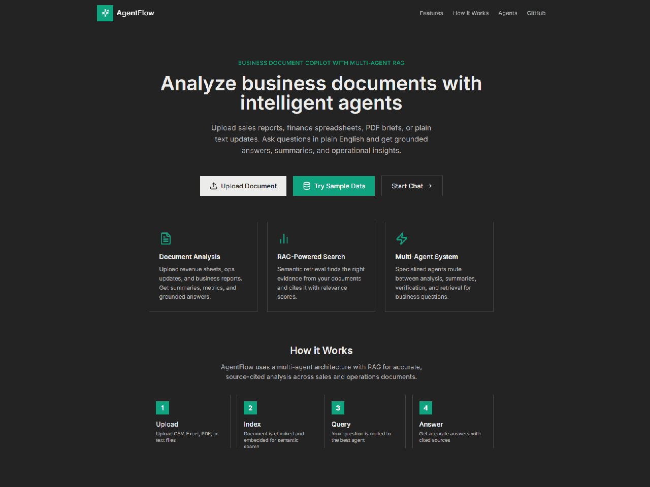Screen recording: AgentFlow chat workspace with document and messages